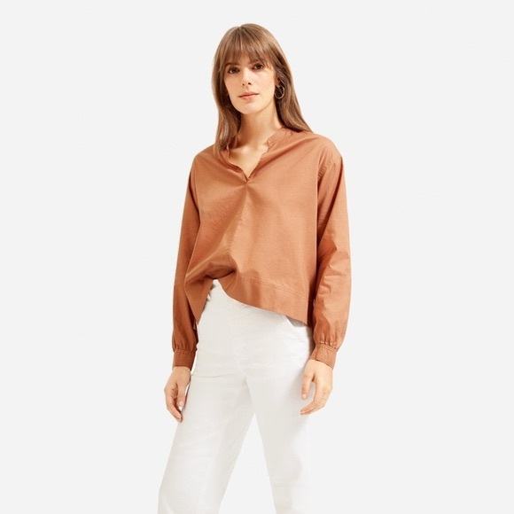 Everlane Tops - Everlane The Silky Cotton Split-Neck Blouse Loose Fit Size 10